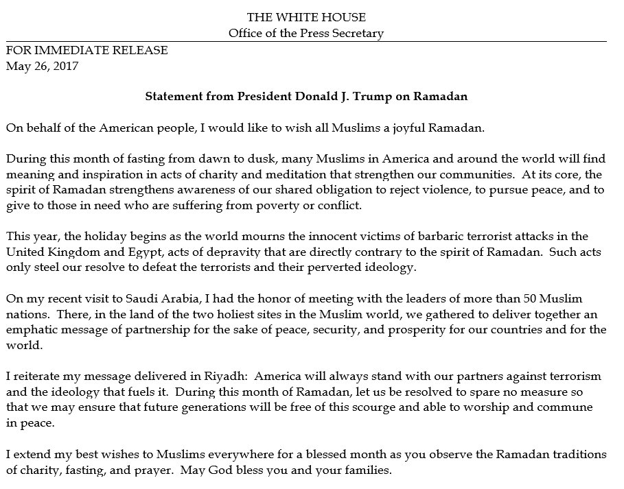 Trump’s disturbing Ramadan message to Muslims